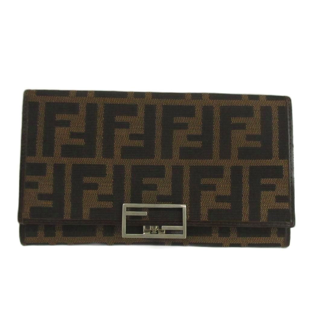 【中古】フェンディ FENDI 長財布 二つ折り キャンバス レザー ズッカ柄 FFロゴ シルバー金具 茶色 ブラウン /XZ ■GY18 レディース 【ベクトル 古着】 260521