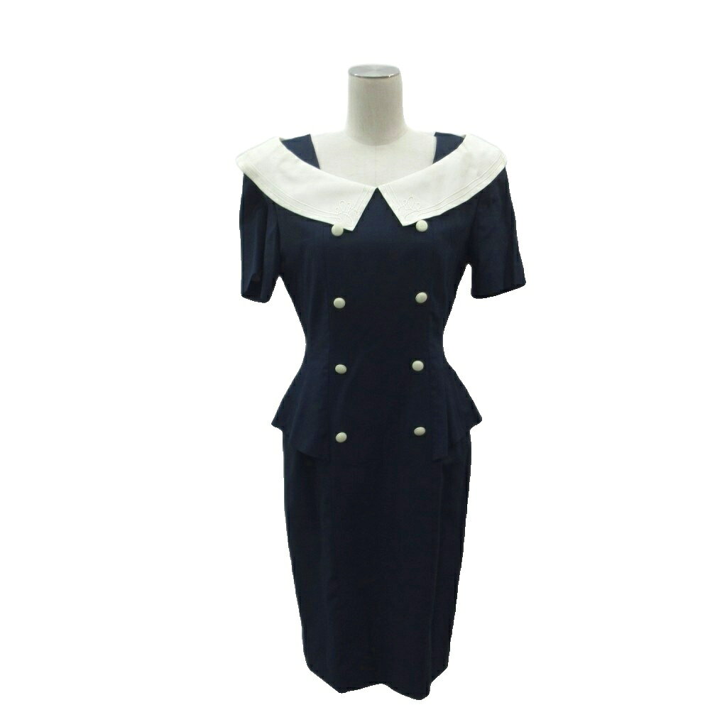 乐天商城 - 【中古】クレージュ courreges ワンピース 9AR 紺 ネイビー オフホワイト 半袖 ミモレ丈 /HO33 ■GY44 レディース 【ベクトル 古着】 260527