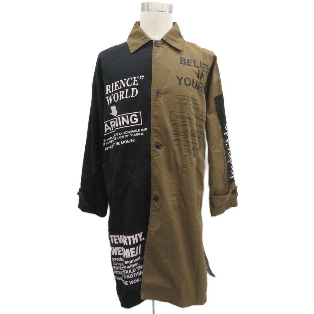 サジェスチョン Suggestion ステンカラーコート ロング丈 F 茶 黒 ツートンカラー プリント /SY32 ■GY99 メンズ  260518