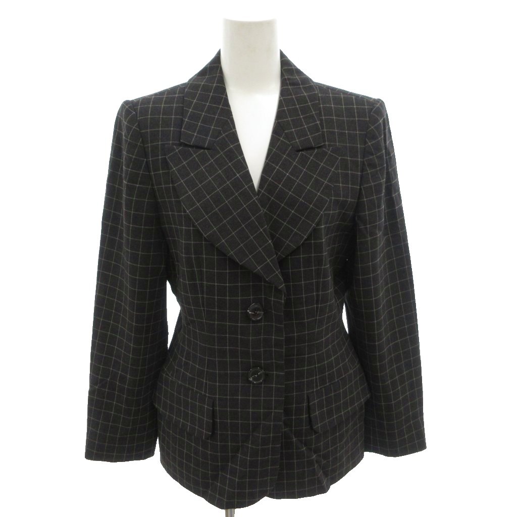 【中古】イヴサンローラン YVES SAINT LAURENT テーラードジャケット ブレザー チェック 2B 総裏地 36 グレー /FF ■GY99 レディース 【..