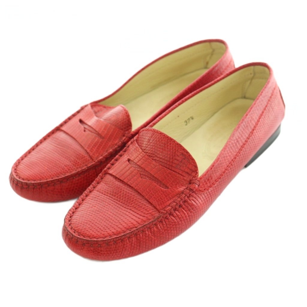 【中古】トッズ TOD'S ローファー 型押し ローヒール 37.5 24.5cm 赤 /MI ■GY19 レディース 【ベクトル 古着】 260518