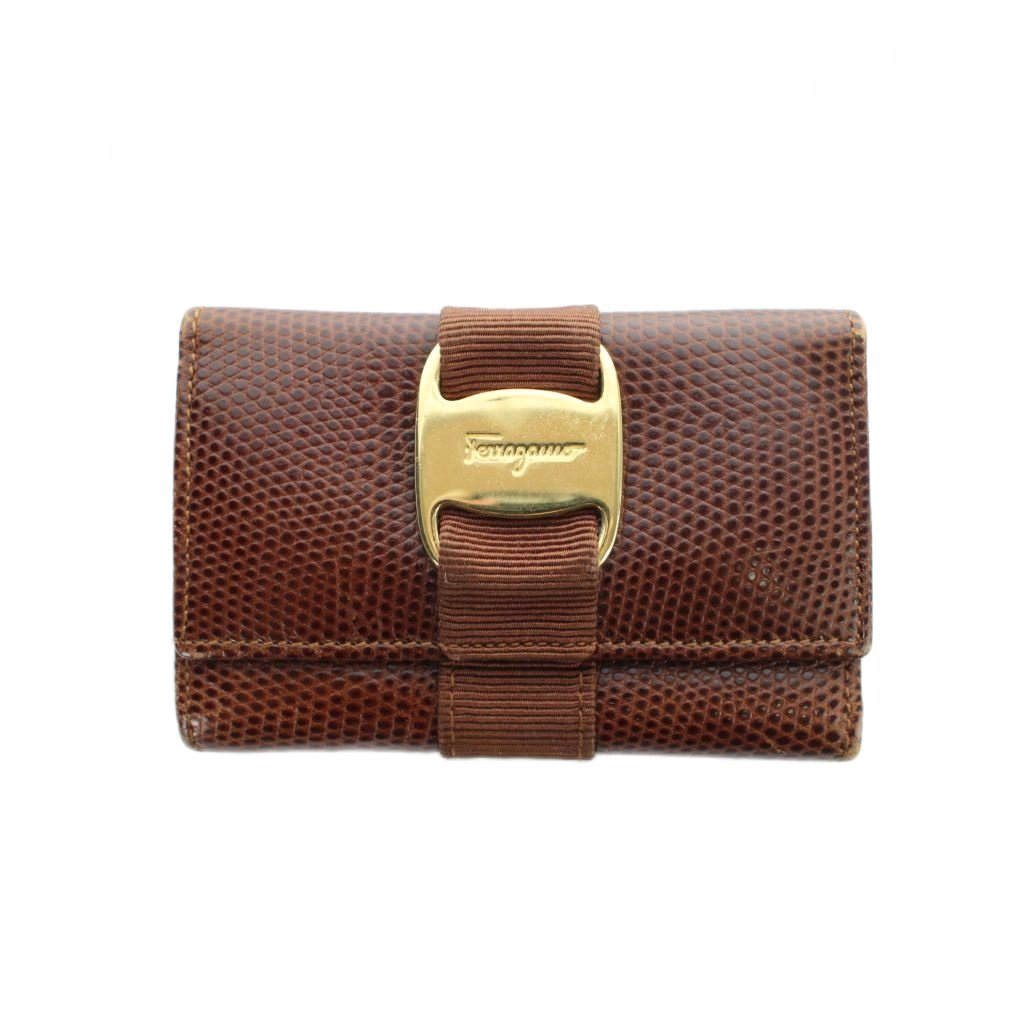 【中古】サルヴァトーレフェラガモ Salvatore Ferragamo 223056 キーケース 型押しレザー リザード調 ヴァラ 6連 茶 ブラウン ■GY11 /MQ レディース 【ベクトル 古着】 260518