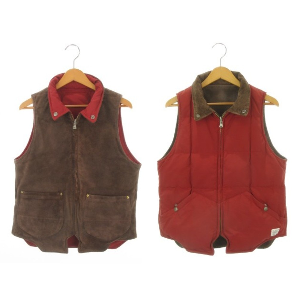 【中古】アナクロノーム anachronorm SUPPLY リバーシブル ダウンベスト スエード 1 茶 ブラウン 赤 レッド /AH27 ■GY03 メンズ 【ベク..