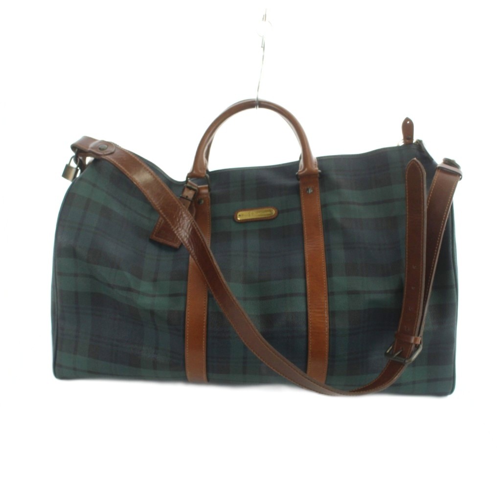 【中古】ポロ ラルフローレン POLO RALPH LAUREN ボストンバッグ ショルダー 2WAY PVC レザー ブラックウォッチ ロゴ 緑 グリーン ■GY18 /MQ メンズ 【ベクトル 古着】 260517
