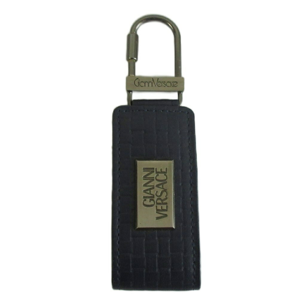 【中古】ジャンニヴェルサーチ ヴェルサーチェ GIANNI VERSACE キーホルダー キーリング レザー 型押し ロゴプレート シルバー金具 紺 ネイビー /XZ ■GY18 メンズ 【ベクトル 古着】 260531