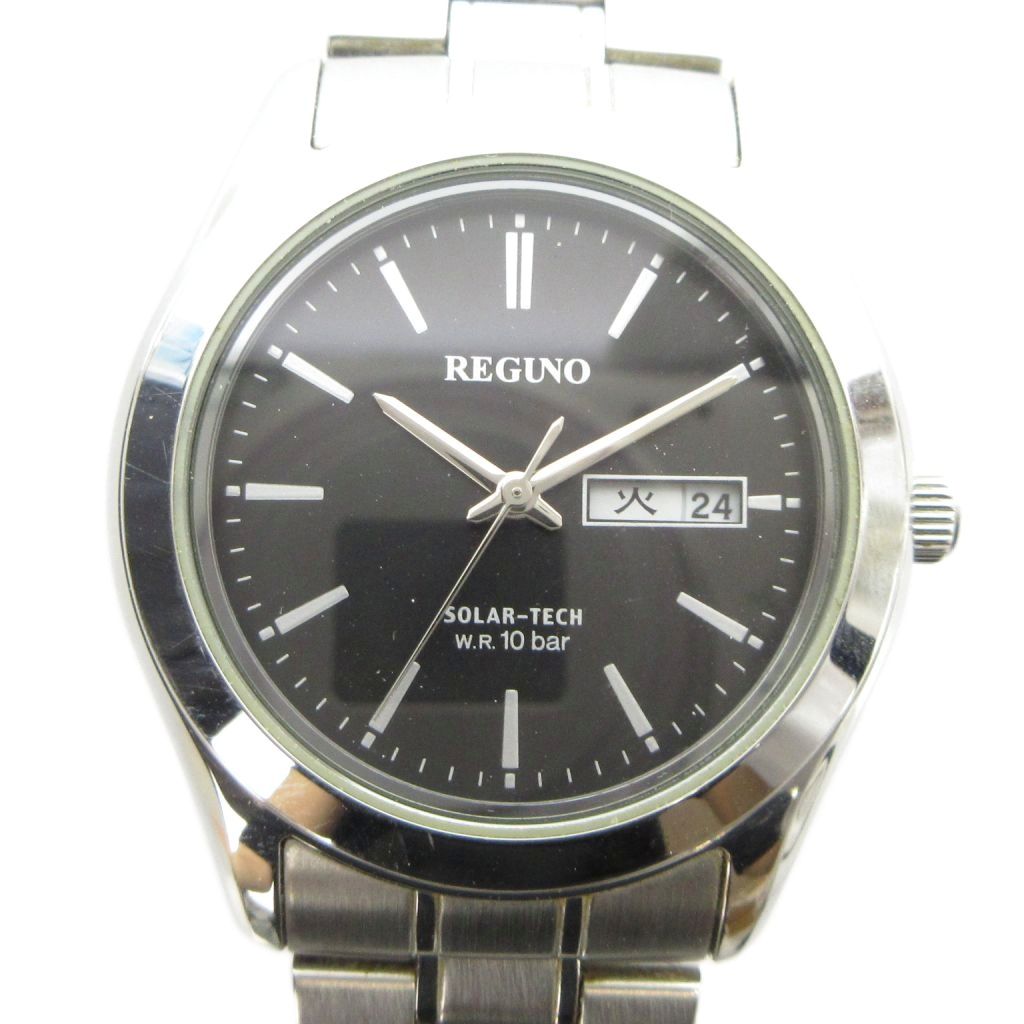 【中古】シチズン CITIZEN REGUNO レグノ J800-S106591 腕時計 ウォッチ 電波 ソーラー 黒文字盤 デイデイト カレンダー付き シルバー色 ■GY18 /MQ メンズ 【ベクトル 古着】 260605
