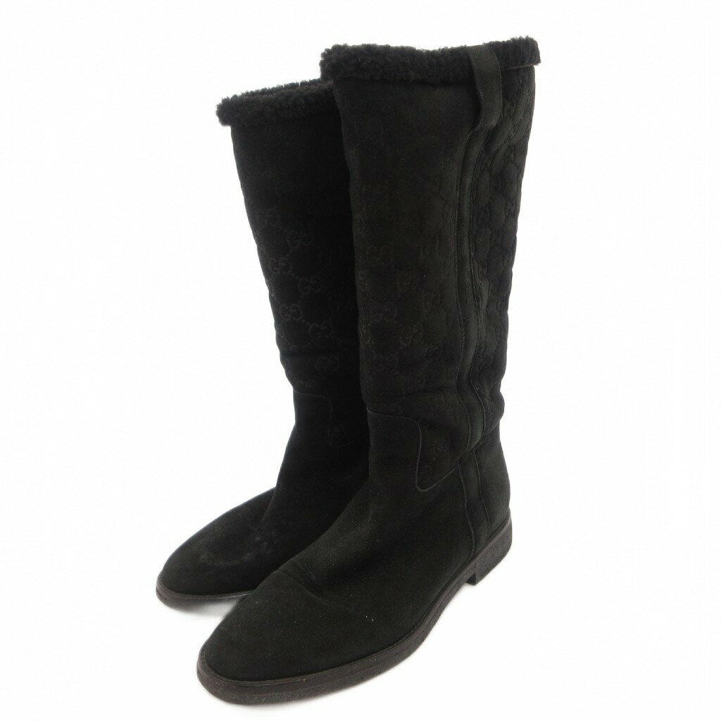 gucci///////////////\' - 【中古】グッチ GUCCI ロングブーツ ムートン スエード GG柄 ボア 36.5 黒 ブラック /FF ■GY11 レディース 【ベクトル 古着】 260611
