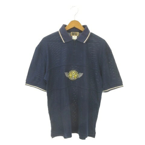 【中古】エムユースポーツ MU SPORTS ポロシャツ ゴルフ 48 紺 ネイビー ロゴ刺繍 半袖 ハーフジップ /AO23 ■GY99 メンズ 【ベクトル 古着】 260605