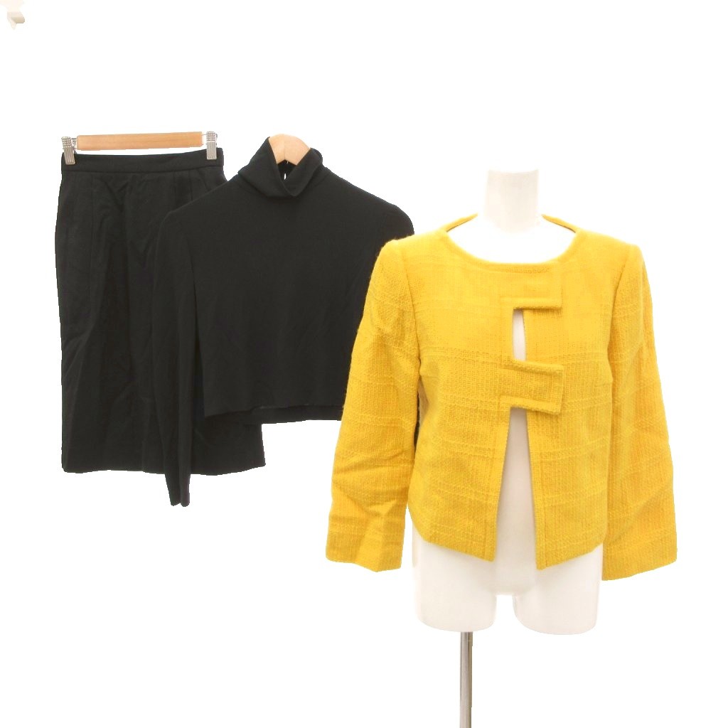 【中古】ミス アシダ miss ashida スリーピース セットアップ ノーカラージャケット タートルネックカットソー スカート ひざ丈 ツイード 7 黄 イエロー 黒 ブラック /JS ■GY50 レディース 【ベクトル 古着】 260616ブランドミス アシダ miss ashida表記サイズ7実寸サイズジャケット 肩幅：40cm　ジャケット 身幅：46cm　ジャケット 着丈：48cm　ジャケット 袖丈：57cm　スカート ウエスト：60-64cm　スカート ヒップ：86cm　スカート丈：57cm　カットソー　肩幅 39cm　身幅 46cm　袖丈 55cm　着丈 45cm　素材ジャケット 表地 毛 ナイロン 裏地 キュプラ スカート 表地 毛 ポリウレタン 裏地 ポリエステル カットソー 表地 レーヨン ポリエステル 裏地 ポリエステル色黄 イエロー 黒 ブラック仕様ジャケット 総裏地 ノーカラー 肩パッドあり スカート 裏地あり状態※全体的に中古品としての使用感とダメージがありますが、通常使用には支障のない商品です。 掲載写真や記載内容をご確認いただき、ご理解の上ご購入ください。付属品なし備考CE9709 (株)ジュンアシダ こちらのお品物は店舗で保管しておらず、店頭販売出来かねます。（※お取り寄せも出来かねます）商品のお問い合わせの回答を休止しております。＊各商品ページの商品詳細等をご確認の上ご購入ください。【中古】ミス アシダ miss ashida スリーピース セットアップ ノーカラージャケット タートルネックカットソー スカート ひざ丈 ツイード 7 黄 イエロー 黒 ブラック /JS ■GY50 レディース 【ベクトル 古着】 260616状態ランク　”B”詳細については、下記および「状態ランクについて」ページをご覧ください。未使用・新品の商品ほぼ新品同様の商品使用感が少なく、かなり状態の良い商品使用感はあるが、傷や汚れの少ない商品使用感の他、傷や汚れが見られる商品かなり大きな傷みがある難あり商品※S〜CランクはUSED品となりますので、使用感をご理解の上でご入札下さい。状態ランクについてinformationブランドミス アシダ miss ashida表記サイズ7実寸サイズジャケット 肩幅：40cm　ジャケット 身幅：46cm　ジャケット 着丈：48cm　ジャケット 袖丈：57cm　スカート ウエスト：60-64cm　スカート ヒップ：86cm　スカート丈：57cm　カットソー　肩幅 39cm　身幅 46cm　袖丈 55cm　着丈 45cm　素材ジャケット 表地 毛 ナイロン 裏地 キュプラ スカート 表地 毛 ポリウレタン 裏地 ポリエステル カットソー 表地 レーヨン ポリエステル 裏地 ポリエステル色黄 イエロー 黒 ブラック仕様ジャケット 総裏地 ノーカラー 肩パッドあり スカート 裏地あり状態※全体的に中古品としての使用感とダメージがありますが、通常使用には支障のない商品です。 掲載写真や記載内容をご確認いただき、ご理解の上ご購入ください。付属品なし備考CE9709 (株)ジュンアシダ こちらのお品物は店舗で保管しておらず、店頭販売出来かねます。（※お取り寄せも出来かねます）商品のお問い合わせの回答を休止しております。＊各商品ページの商品詳細等をご確認の上ご購入ください。本商品は一点物です他サイトや店舗にて販売している商品です。多少のお時間差にて欠品になることもございます。予めご了承頂ますようお願い致します。ベクトル・サイズガイドはこちらこの商品と同じブランドの商品を見る