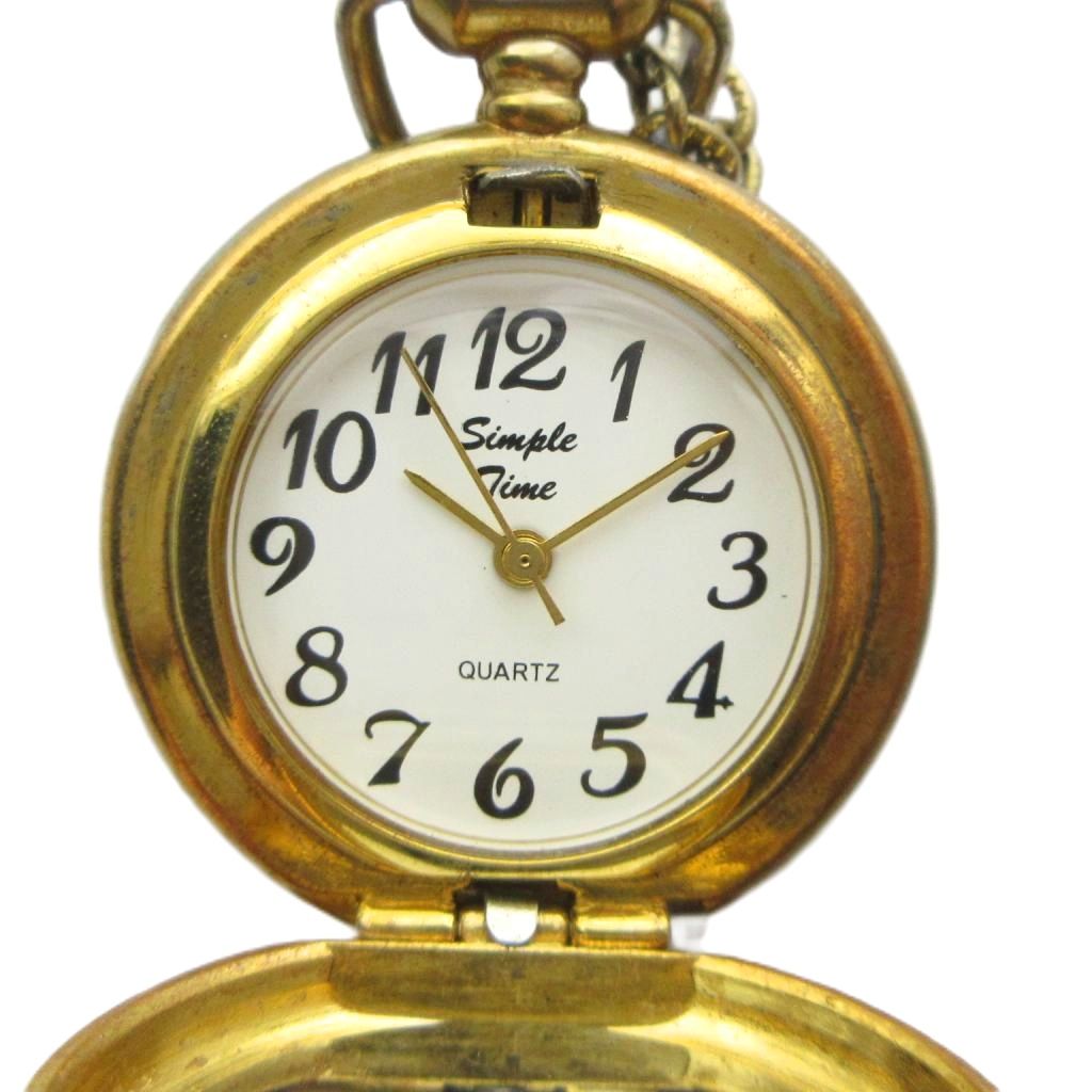 Simple Time 懐中時計 クォーツ ネックレスウォッチ ロゴ 白文字盤 ゴールド色 ■GY18 /MQ レディース  260707