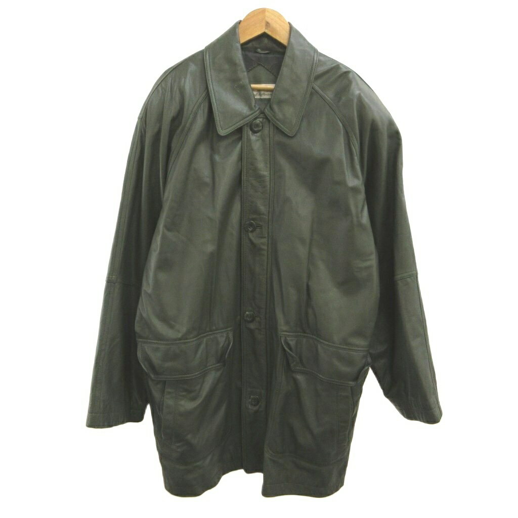 【中古】ダルウィジェ Dulwije コート M カーキ 無地 レギュラーカラー 長袖 リアルレザー ミドル丈 /MD ■GY99 メンズ 【ベクトル 古着】 260616