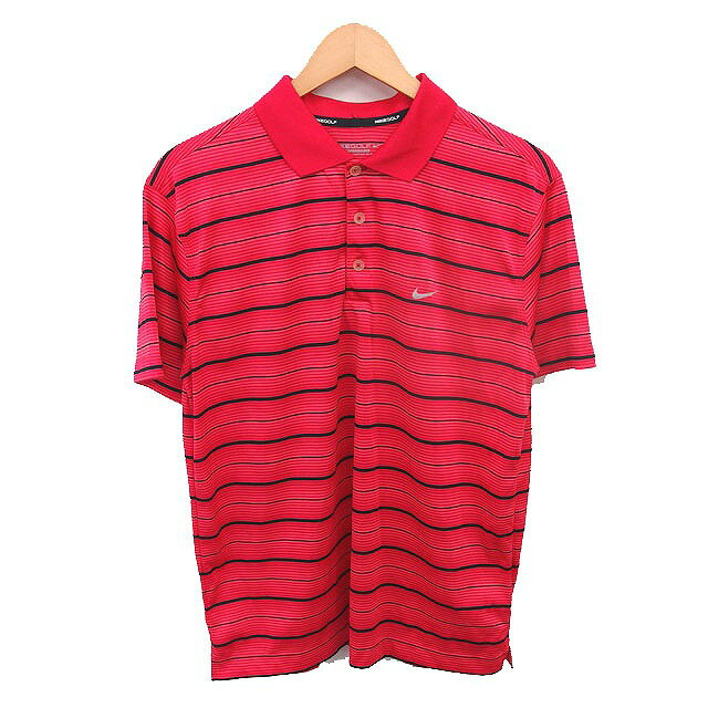 【中古】ナイキゴルフ NIKE GOLF 国内正規品 ゴルフウェア ポロシャツ ボーダー ロゴプリント 半袖 M 赤 黒 レッド ブラック /TT ■GY12 メンズ 【ベクトル 古着】 260708