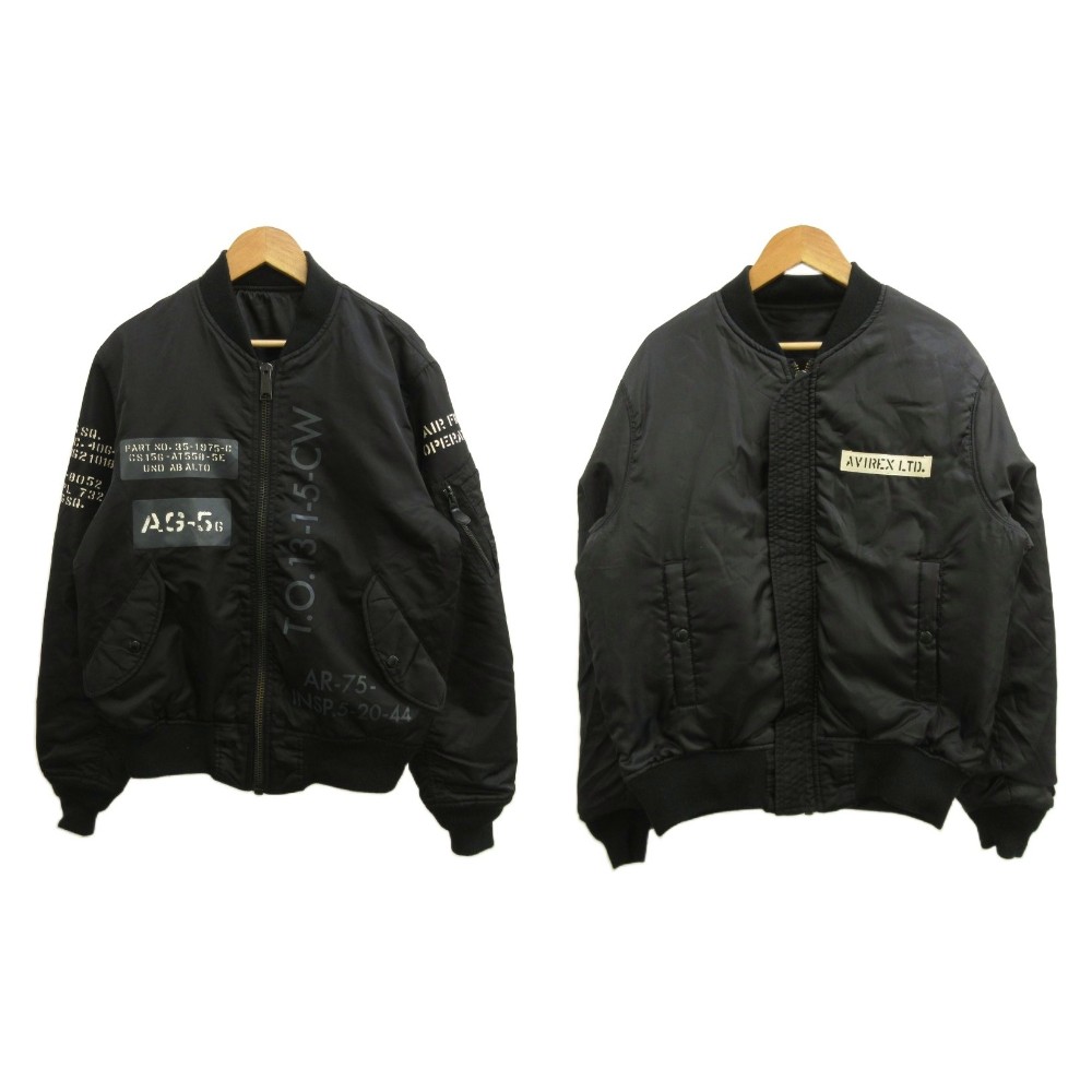 【中古】アヴィレックス AVIREX フライトジャケット CP ステンシル MA-1 ブルゾン M 黒 ブラック リバーシブル 長袖 リブ襟 6122136 /PP ■GY18 メンズ 【ベクトル 古着】 260710