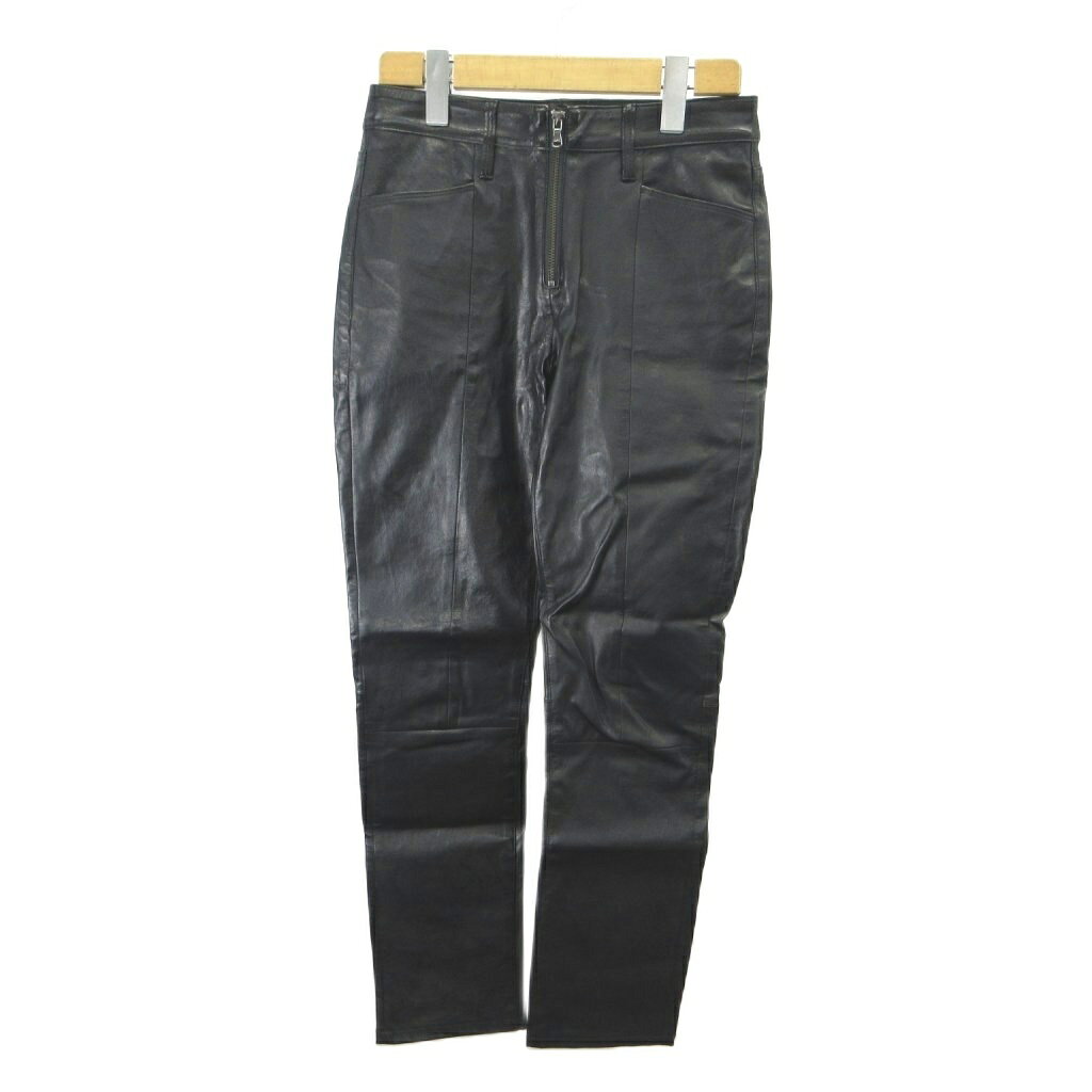 【中古】フレーム FRAME Slick Cropped Patent-leather High-rise Slim-leg Pants ラムレザーパンツ 本革 羊革 パンツ レザー 本革 25 黒 ブラック LWLT0266 /YU ■GY19 レディース 【ベクトル 古着】 260714