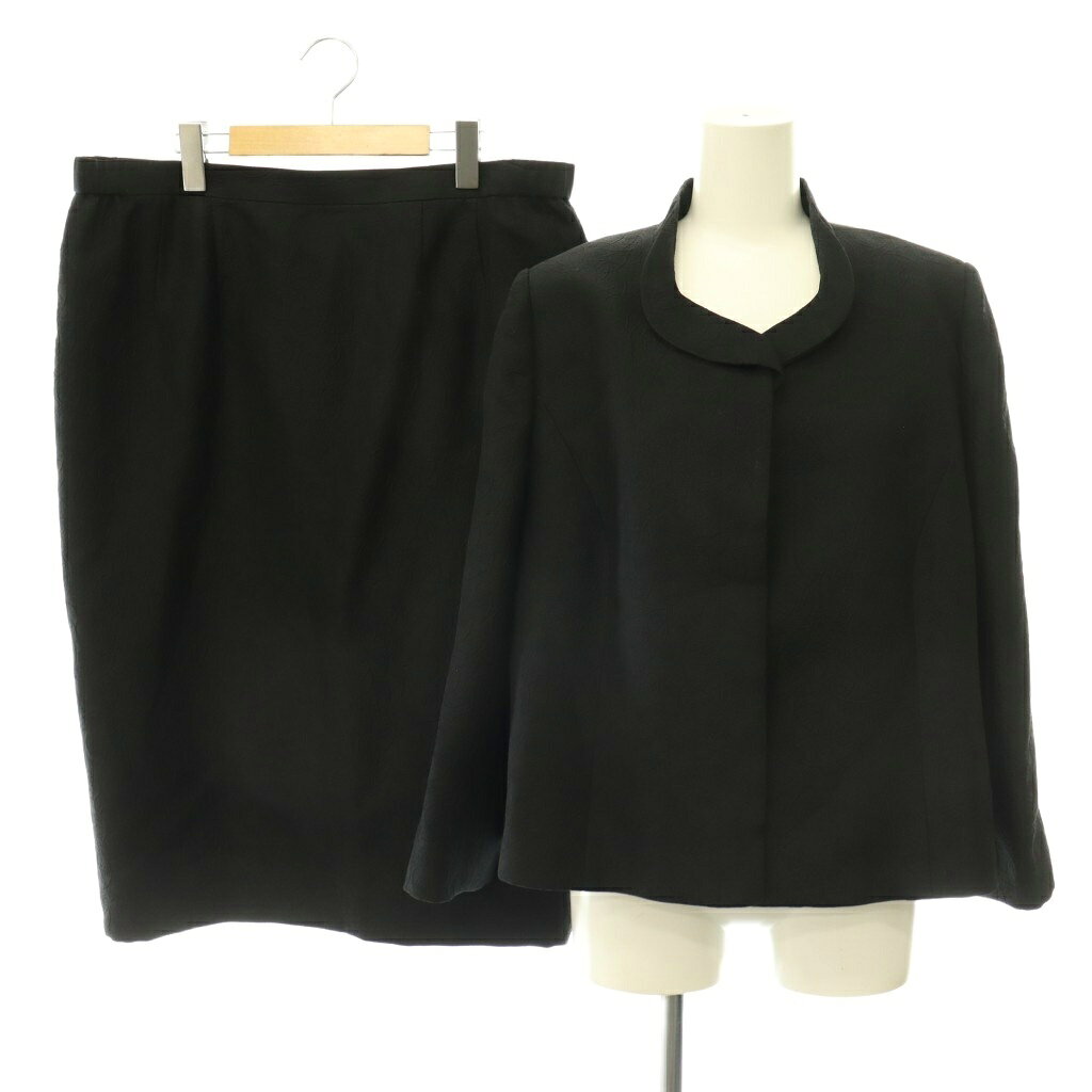 【中古】ハーディエイミス HARDY AMIES セットアップ スカート シルク ウール ジャケット タイトスカート 膝丈 総柄 15 ブラック /HK レディース 【ベクトル 古着】 260714
