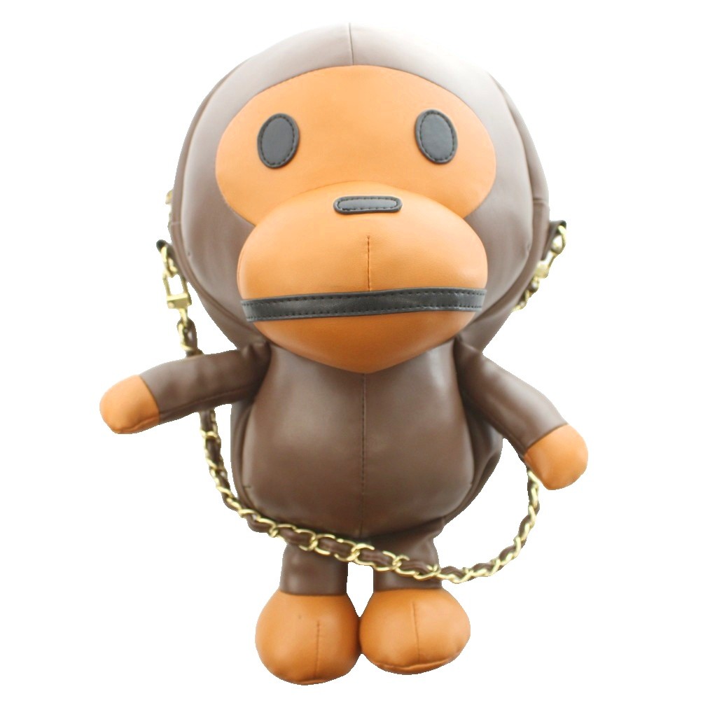 【中古】アベイシングエイプ A BATHING APE ぬいぐるみ型ショルダーバッグ ベイビー マイロ レザー チェーンショルダーストラップ フェイクレザー 茶 ブラウン /SS ■OS ■GY18 レディース 【ベクトル 古着】 260718