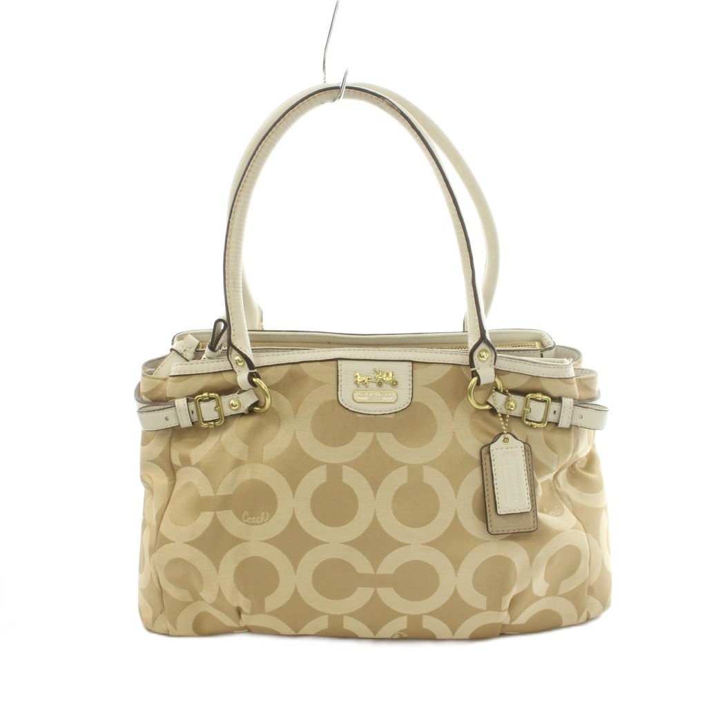 【中古】コーチ COACH オプアート ハンドバッグ トートバッグ キャンバス レザー ...