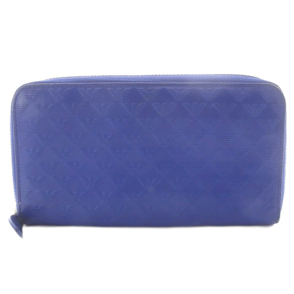 【中古】エンポリオアルマーニ EMPORIO ARMANI 長財布 ラウンドファスナー イーグルロゴ レザー ブルー /YO27 ■GY18 レディース 【ベクトル 古着】 260727
