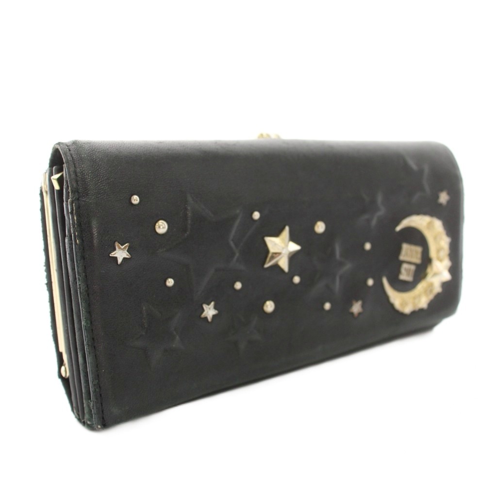 ブランド古着の買取販売ベクトルの【中古】アナスイ ANNA SUI ムーンスター 長財布 小銭入れ 二つ折り レザー スタッズ がま口 黒 ブラック ゴールドカラー /YT ■GY1 レディース 【ベクトル 古着】 260728｜アングル2