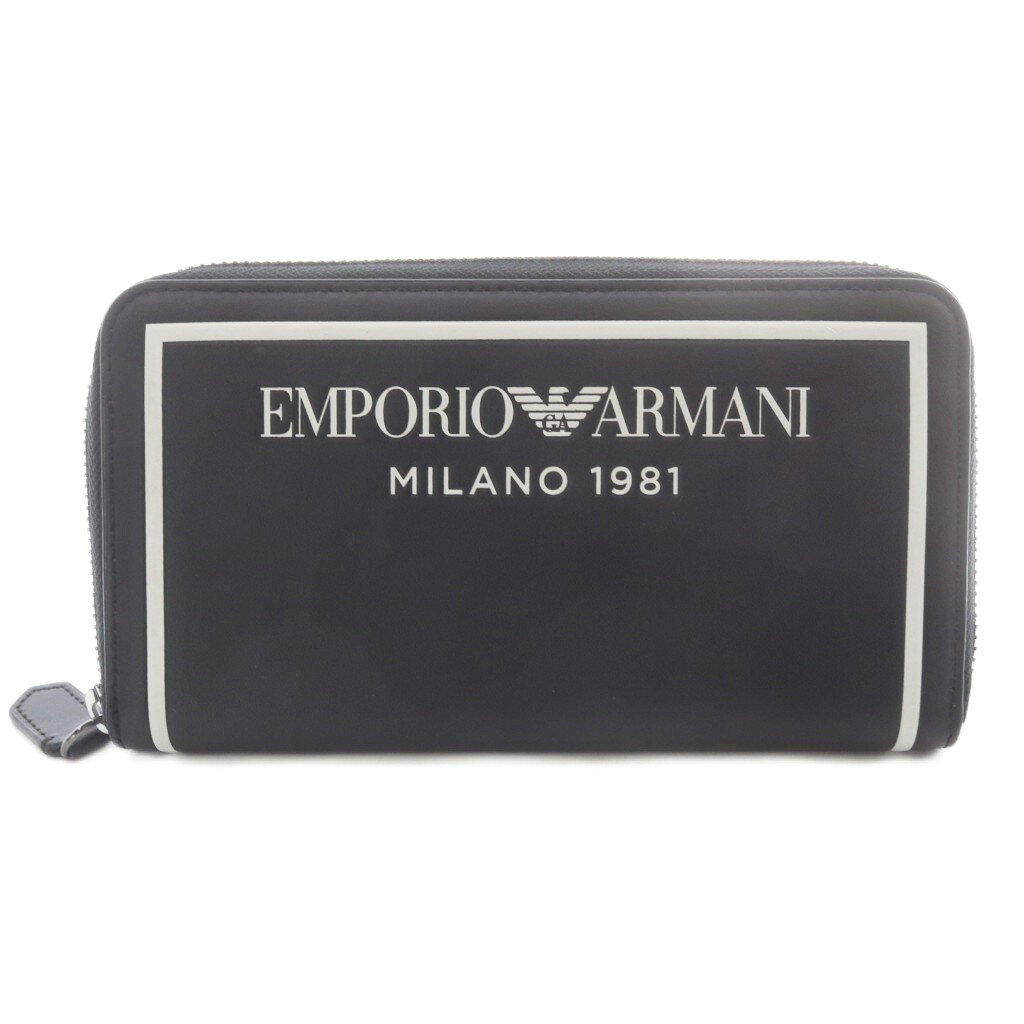【中古】エンポリオアルマーニ EMPORIO ARMANI 長財布 小銭入れあり レザー ロゴ 黒 ブラック /SR ■GY18 メンズ 【ベクトル 古着】 260805