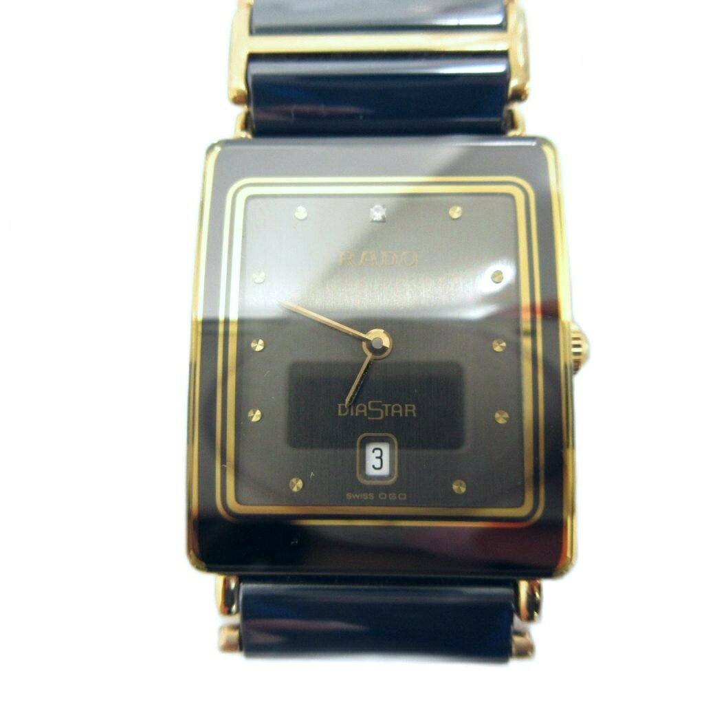 【中古】ラドー RADO 160.0281.3N ダイヤスター 腕時計 ウォッチ クォーツ スクエア カレンダー付き デイト 黒 ブラック ■GY18 /MQ メンズ 【ベクトル 古着】 260908