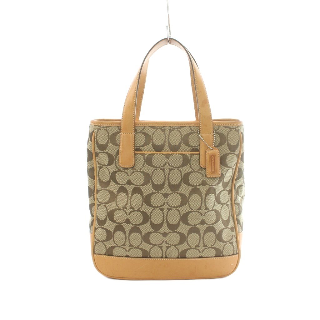 【中古】コーチ COACH ハンドバッグ シグネチャー柄 キャンバス レザー 茶 ブラウン ベージュ 6092 /MI ■GY18 レディース 【ベクトル 古着】 260806