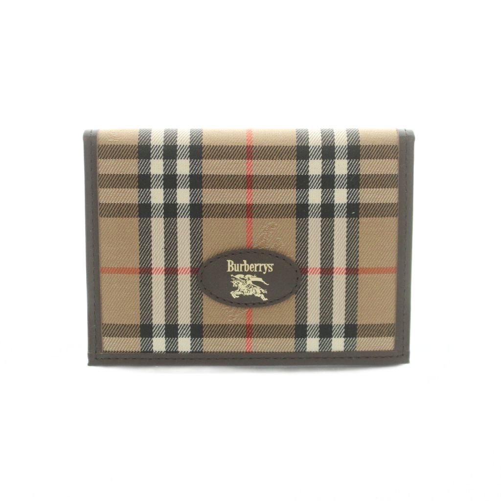 【中古】バーバリーズ Burberrys 名刺入れ カードケース 二つ折り キャンバス レザー ノバチェック柄 ベージュ 茶 ブラウン /MI ■GY18 メンズ 【ベクトル 古着】 260810