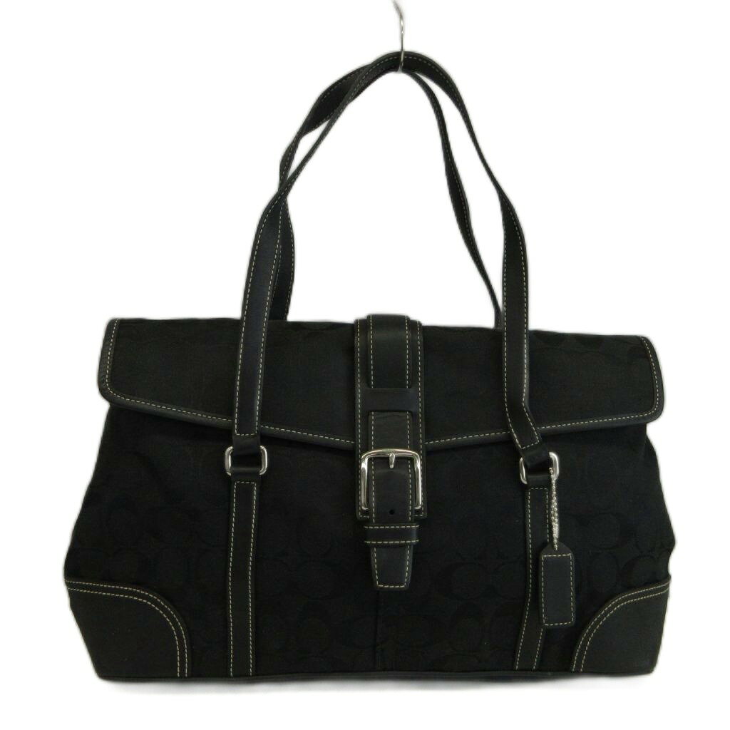 【中古】コーチ COACH ソーホー シグネチャー フラップ ハンドバッグ キャンバス レザー 黒 ブラック 6848 /XZ ■GY18 レディース 【ベクトル 古着】 260829
