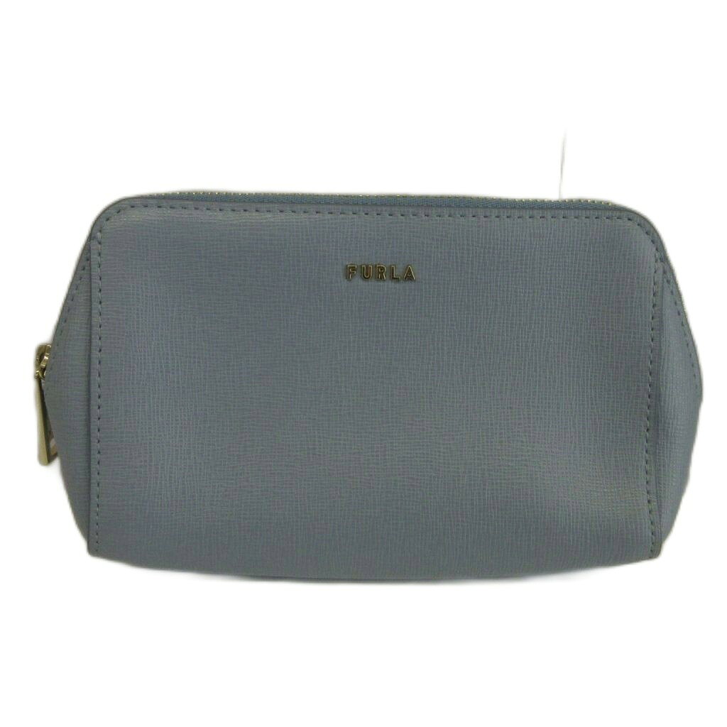 【中古】フルラ FURLA ポーチ コスメポーチ サフィアーノレザー ロゴ ゴールド金具 水色 ライトブルー /XZ ■GY11 レディース 【ベクトル 古着】 260821