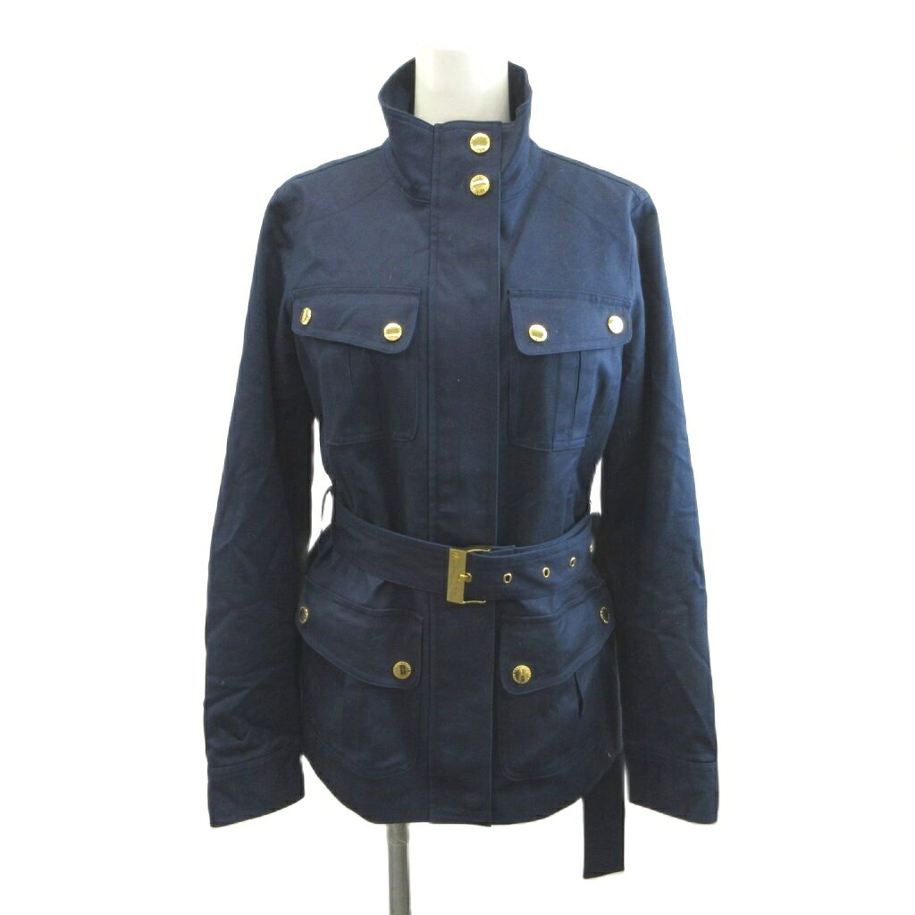 【中古】ローレンラルフローレン LAUREN RALPH LAUREN ベルテッド フィールドジャケット サファリ ミリタリー XS 紺 ネイビー スタンドカラー 長袖 ベルト付き アウター /YU ■GY05 レディース 【ベクトル 古着】 260821