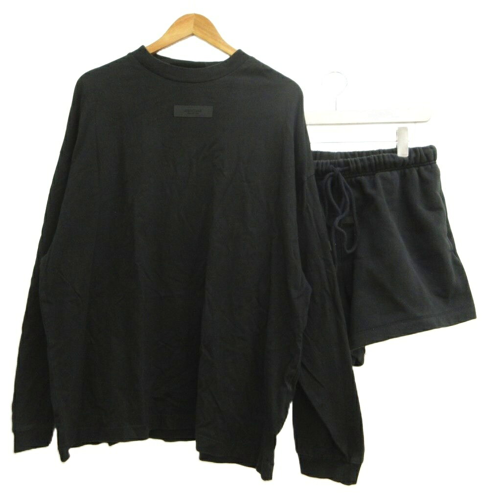 【中古】エフオージー エッセンシャルズ FOG ESSENTIALS セットアップ FEAR OF GOD Tシャツ ショートパンツ S 黒 ブラック 裏起毛 長袖 カットソー ラバー装飾 /YU ■GY18 メンズ 【ベクトル 古着】 260820