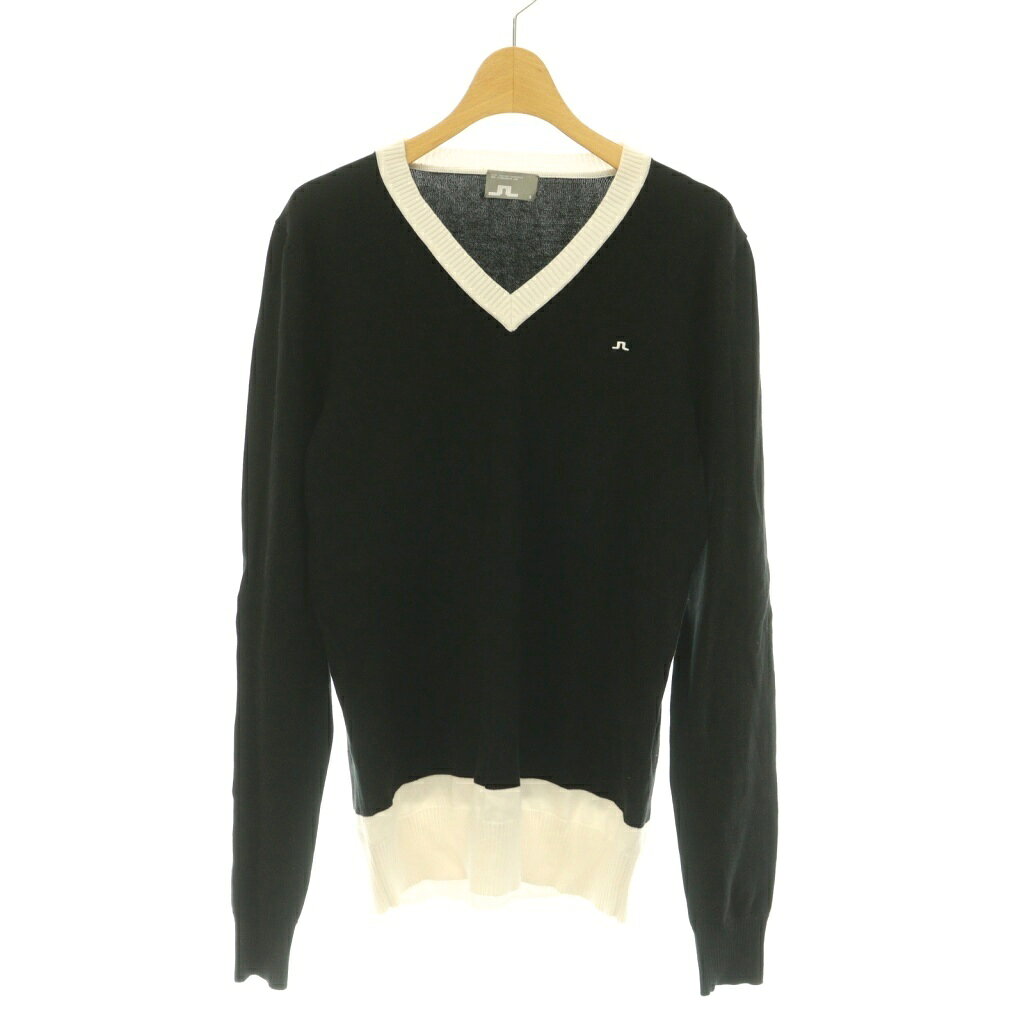 【中古】ジェイリンドバーグ J.LINDEBERG ニット セーター 長袖 Vネック S 黒 ブラック ホワイト /ES ■GY11 メンズ 【ベクトル 古着】 260901