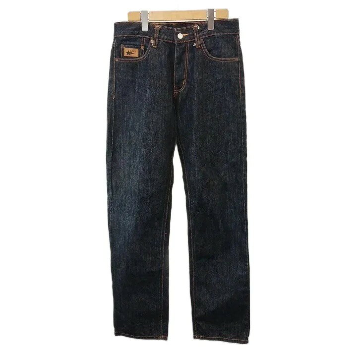 【中古】アベイシングエイプ A BATHING APE デニム ジーンズ ストレート 30 ロゴ 紺 ネイビー /KK ■GY01 【ベクトル 古着】 260903