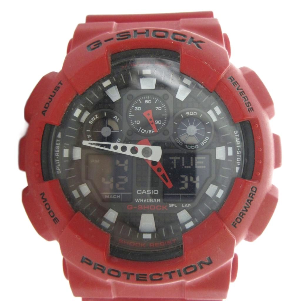 【中古】カシオジーショック CASIO G-SHOCK GA-100B 腕時計 クォーツ ウォッチ アナデジ ロゴ カレンダー付き デイト 赤 レッド ■GY11 /MQ メンズ 【ベクトル 古着】 260902