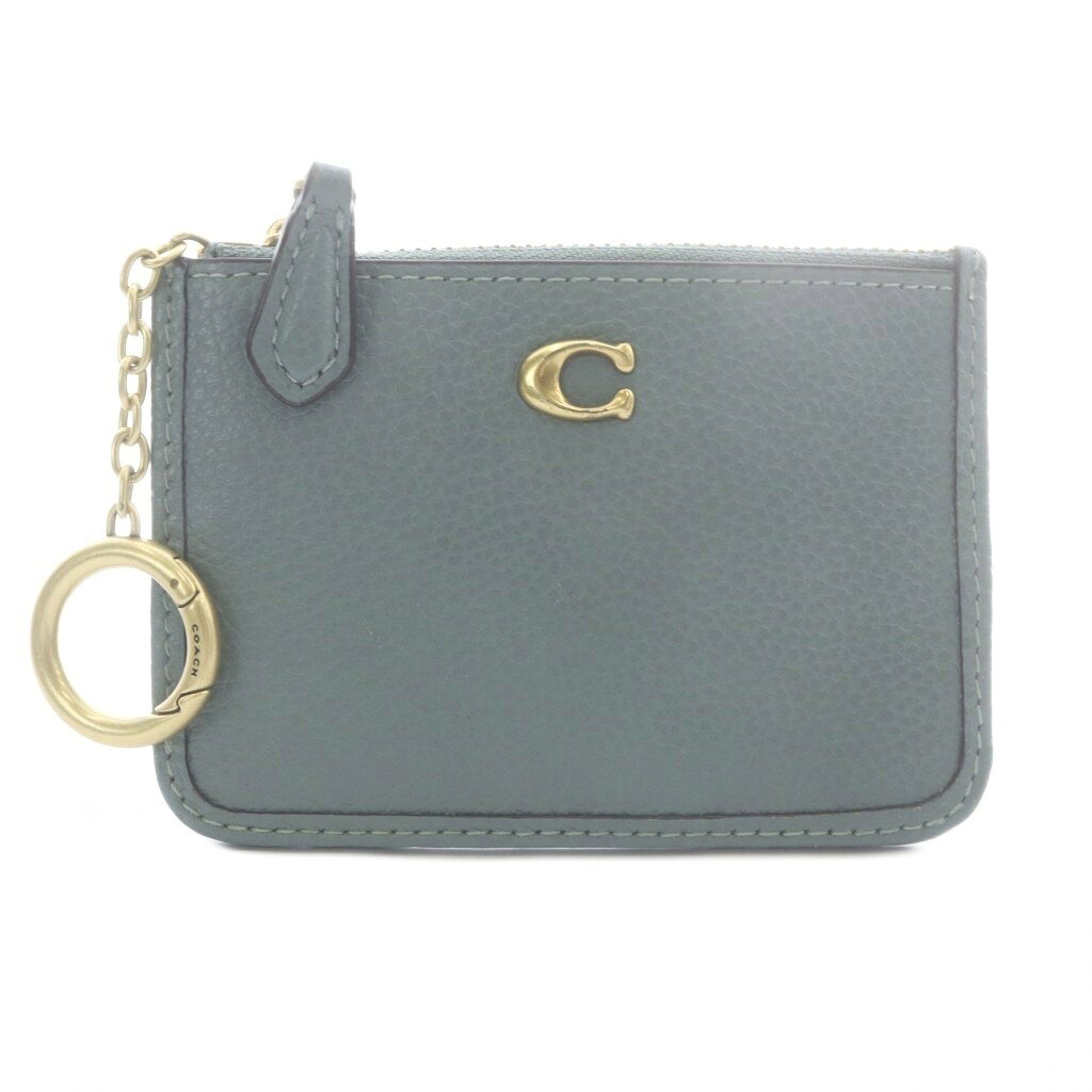 【中古】コーチ COACH ミニ スキニー ID ケース カードケース レザー ロゴ 緑 グリ...