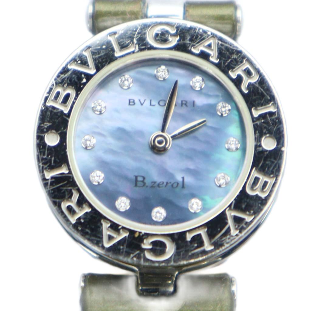 【中古】ブルガリ BVLGARI B-zero1 D185964 腕時計 ウォッチ クォーツ レザーベルト 12Pダイヤ シェル文字盤 ロゴ シルバー色 ■GY18 /MQ ■OH レディース 【ベクトル 古着】 251203