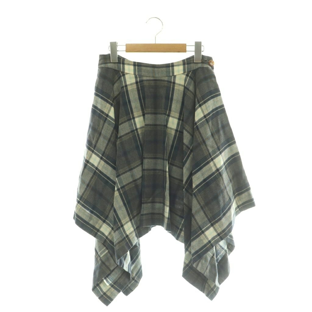 ヴィヴィアンウエストウッドレッドレーベル Vivienne Westwood RED LABEL スカート イレギュラーヘム ウール チェック柄 3 グレー /SY ■OS レディース  260413