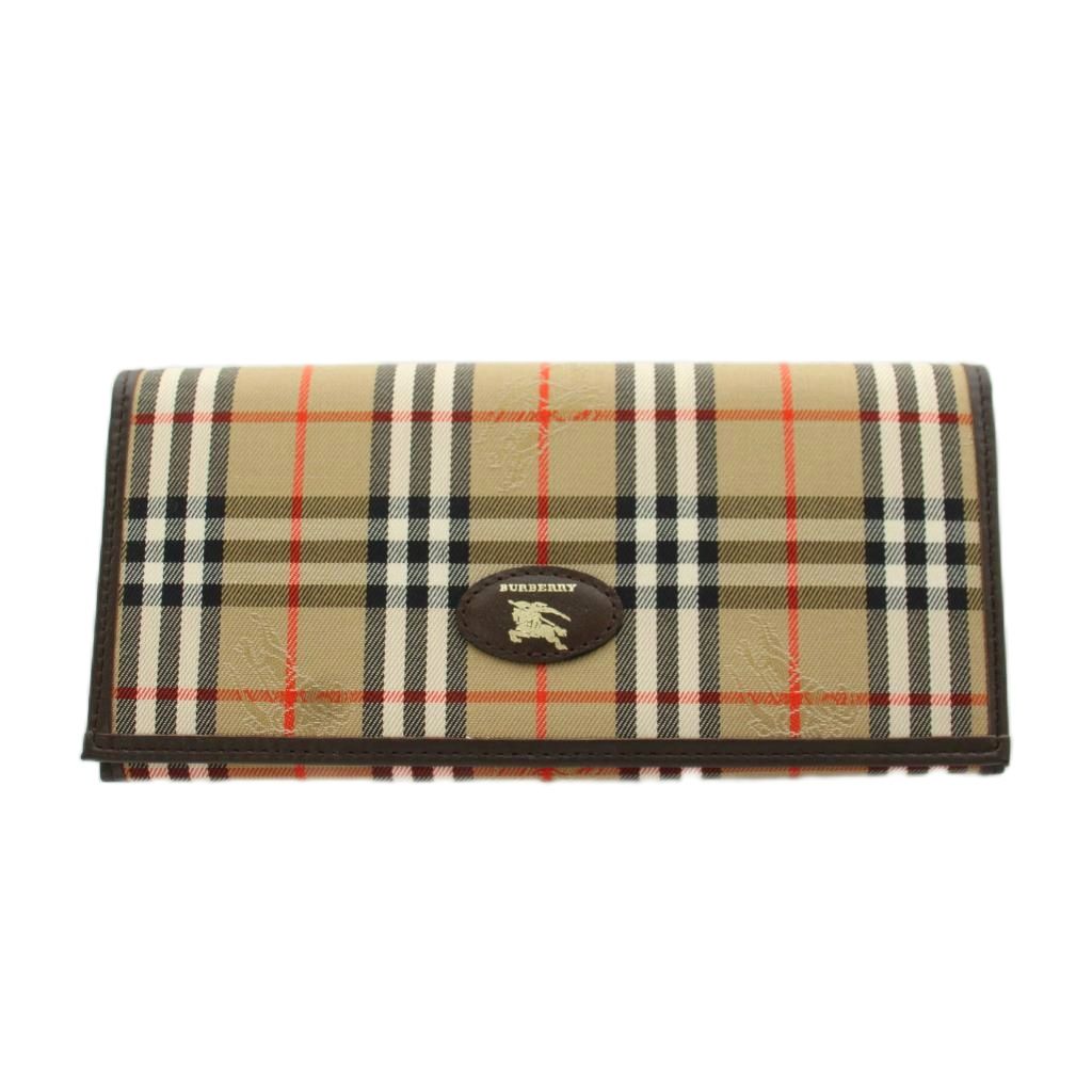 【中古】バーバリー BURBERRY ノバチェック 長財布 二つ折り 小銭入れ キャンバス レザー ベージュ 茶 ブラウン /AN46 ■GY18 レディース 【ベクトル 古着】 260423
