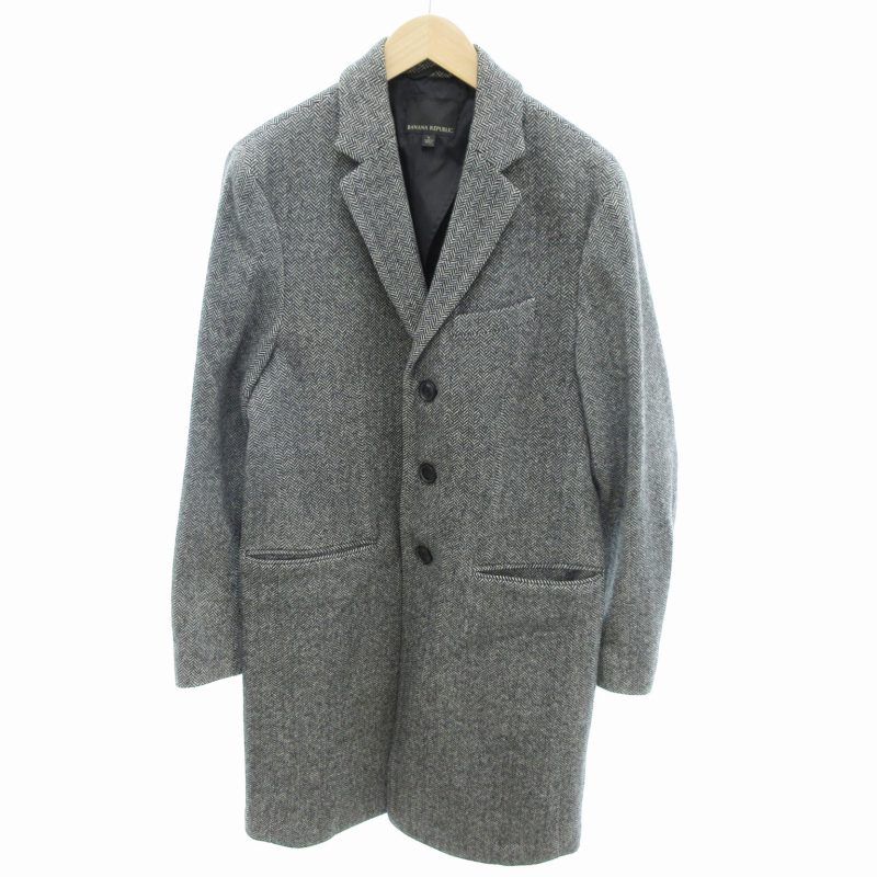 【中古】バナナリパブリック BANANA REPUBLIC チェスターコート ジャケット ヘリンボーン ウール ロング丈 L グレー /HO メンズ 【ベクトル 古着】 250603