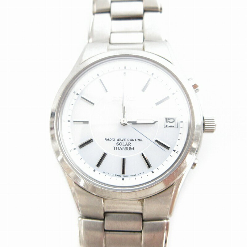 【中古】セイコー SEIKO 腕時計 電波ソーラー アナログ カレンダー付き チタン ステンレス 銀色 7B42-0AN0 /UO メンズ 【ベクトル 古着】 250625