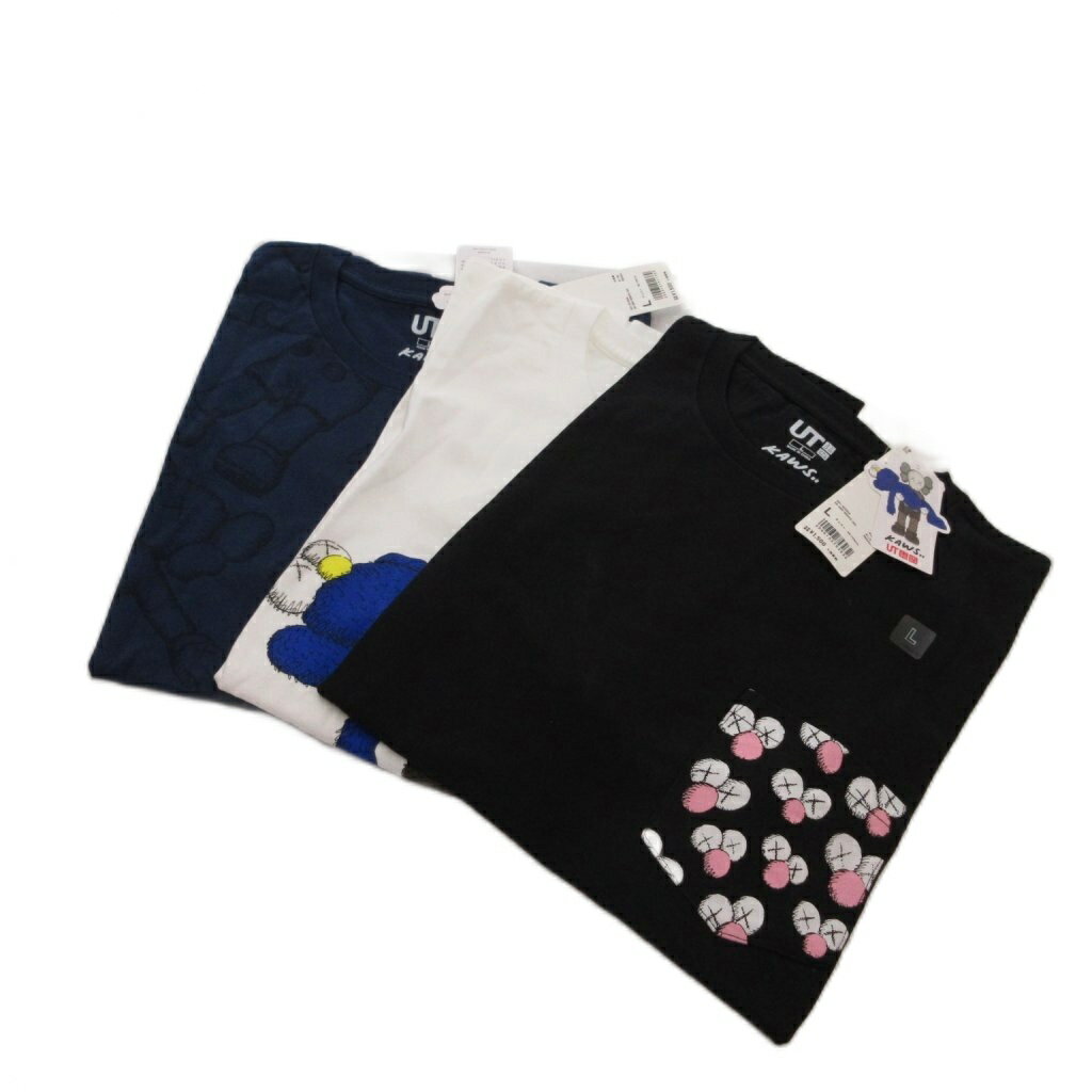 【中古】未使用品 ユニクロ UNIQLO タグ付き KAWS SESAME STREET 3点セット Tシャツ プリント 半袖 L ブルー ブラック ホワイト /FF メンズ 【ベクトル 古着】 250918のサムネイル