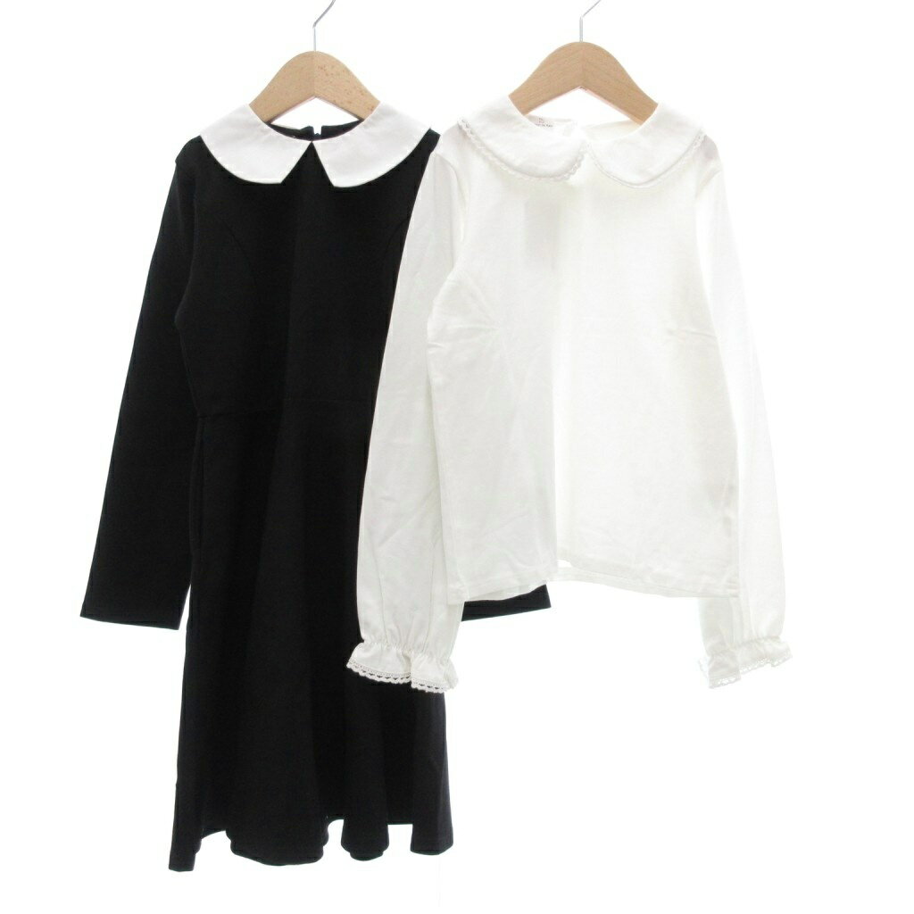 【中古】未使用品 maison de ravi タグ付き ワンピース ブラウス 2点セット まとめ 140 ブラック ホワイト /UO キッズ 【ベクトル 古着】 251025