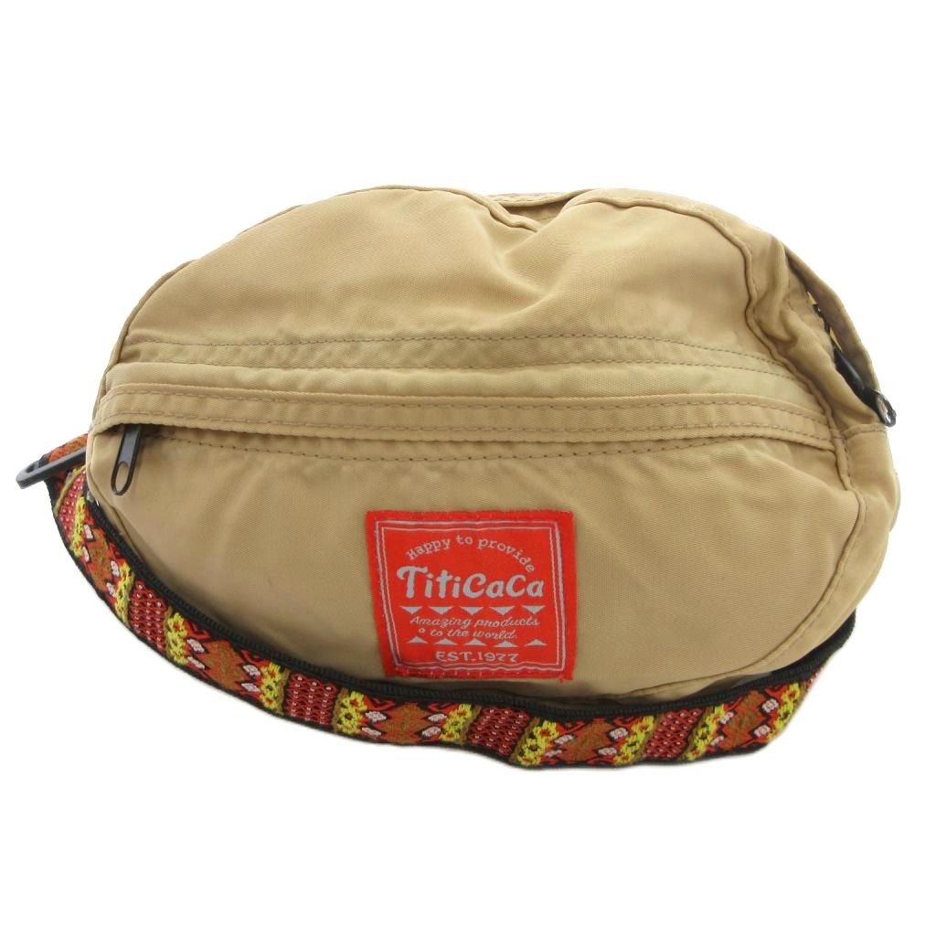 【中古】チチカカ titicaca エリプスボディバッグ ウエストポーチ 柄テープ ベージュ /UO レディース ..