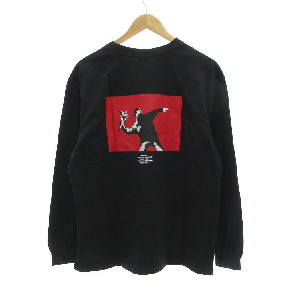 【中古】BANKSY GENIUS OR VANDAL? バンクシー展 公式グッズ 長袖Tシャツ M 黒 ブラック プリント /UO メンズ 【ベクトル 古着】 251028