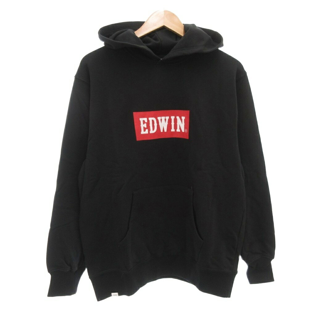 【中古】未使用品 エドウィン EDWIN タグ付き パーカー フーディ L プルオーバー 長袖 ロゴ プリント 黒 ブラック /AE メンズ 【ベクトル 古着】 251125