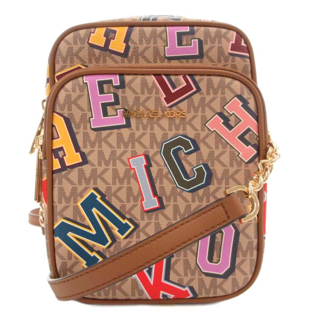 【中古】マイケルコース MICHAEL KORS ロゴショルダーバッグ 斜め掛け クロスボディ チェーン ボックス MKシグネチャー PVC レザー 茶 ブラウン マルチカラー /GV レディース 【ベクトル 古着】 251114