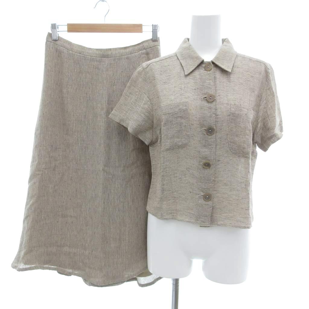 【中古】マックスマーラ MAX MARA puro lino ヴィンテージ セットアップ 半袖シャツ スカート 麻 リネン 42 ブラウン系 /UO レディース 【ベクトル 古着】 251125