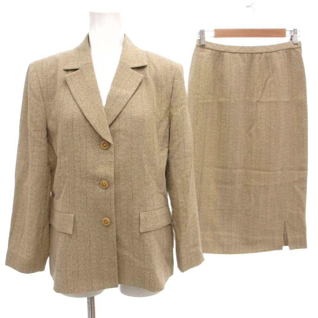 【中古】レリアン Leilian Fratelli Bertotto セットアップ スーツ ジャケット スカート 7 背抜き シングル ひざ丈 ベージュ /AE レディース 【ベクトル 古着】 251128