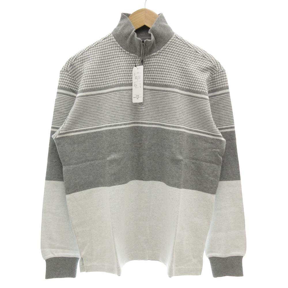 【中古】高島屋 STYLE PLUS タグ付き ハーフジップニット セーター 長袖 M 総柄 グレー 白 ホワイト /GV メンズ 【ベクトル 古着】 251219