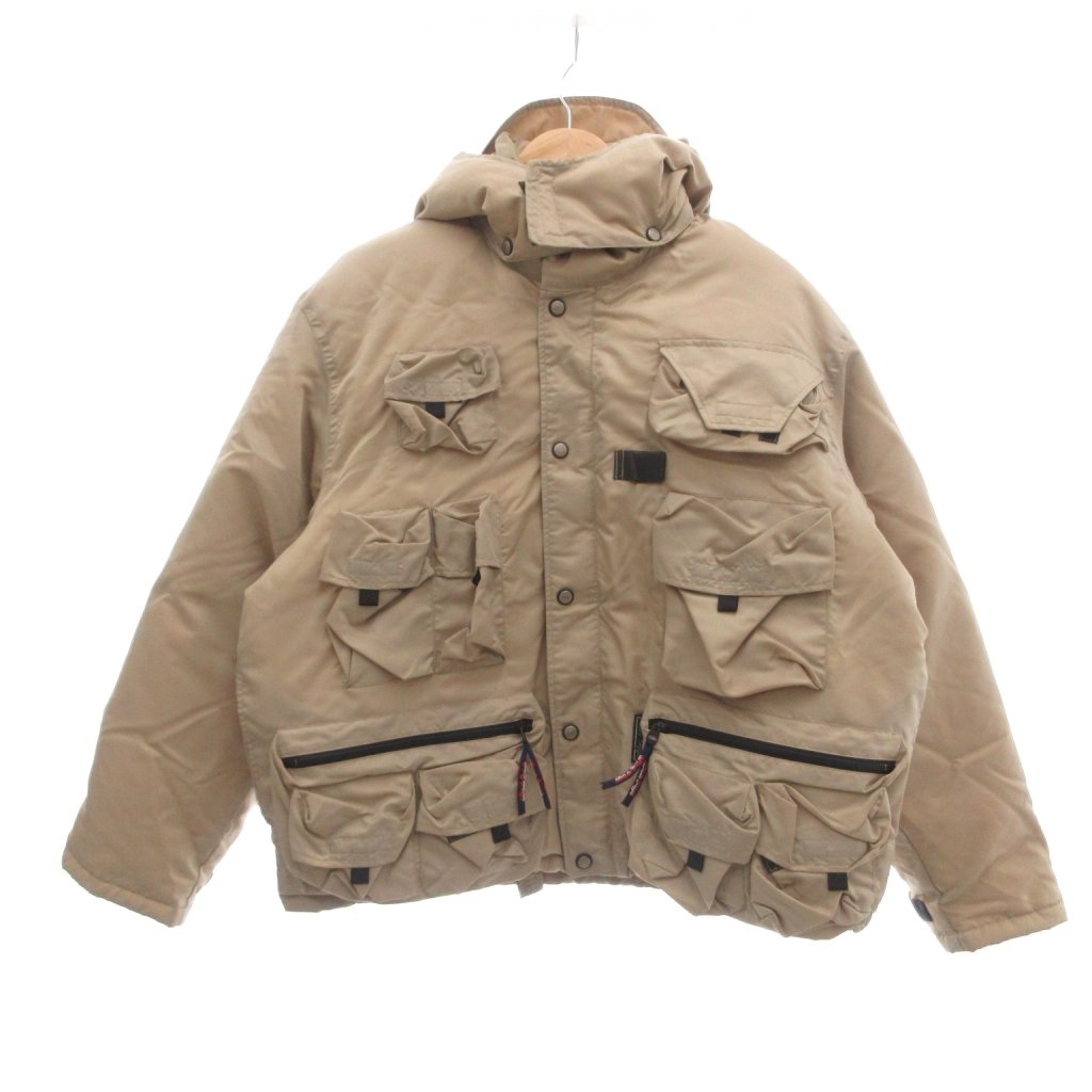 【中古】BAD GUYS ヴィンテージ フィッシング ダウンジャケット ナイロン フード付き 刺繍 L ベージュ系 /UO メンズ 【ベクトル 古着】 260318